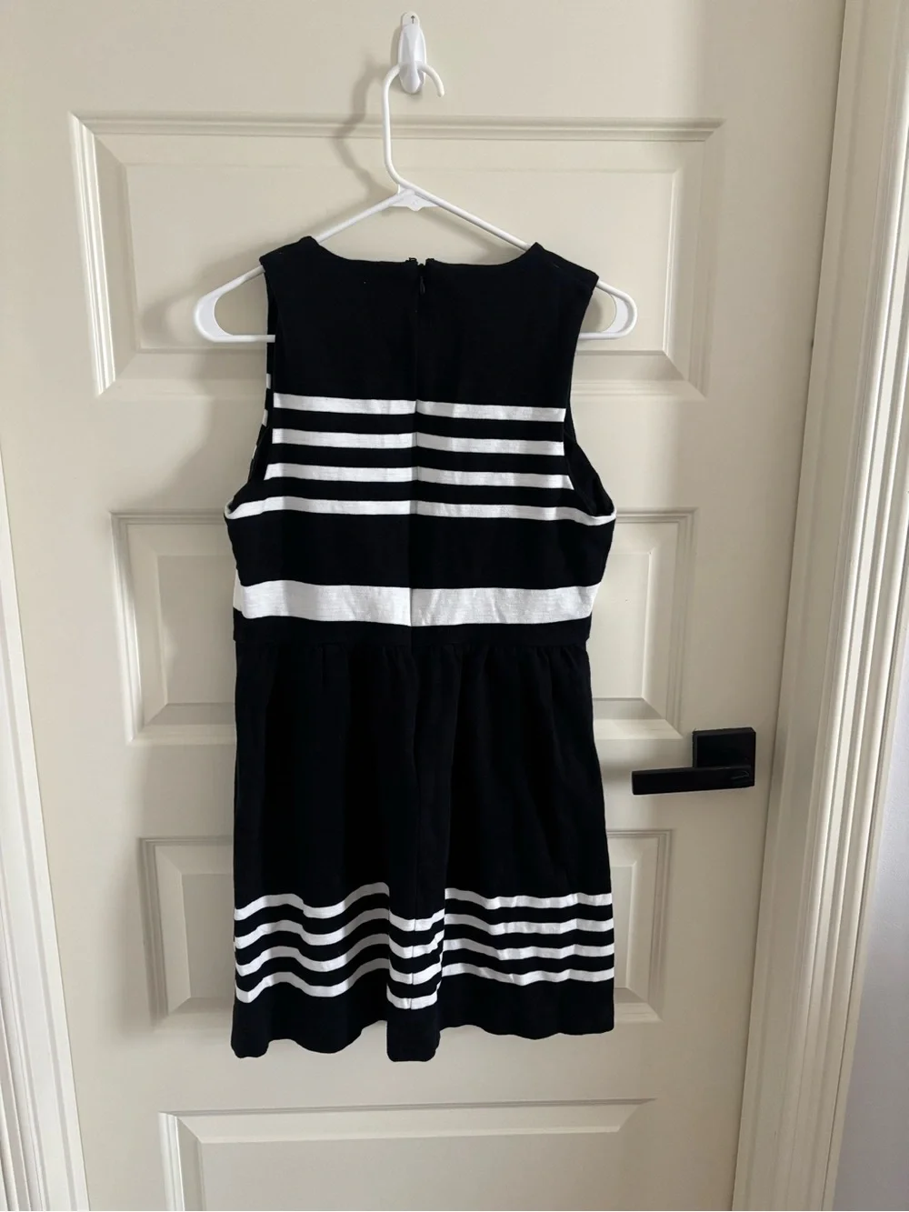 J. Crew Black and White Striped Sleeveless Cotton Dress